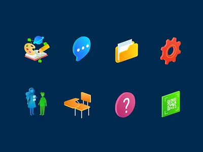 Icons for students app. color education icons isometric