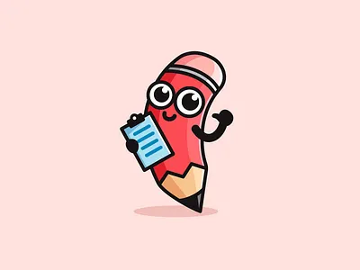 Pencil brand branding cartoon comic clipboard design draw drawing eraser stationery face expression friendly fun illustrative illustration logo identity mascot character pencil survey write writing