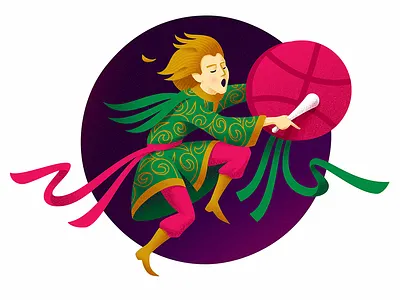 Hi Dribbble! character circle dance dribbble drum hello hi illustration medicine man music shaman tambourine