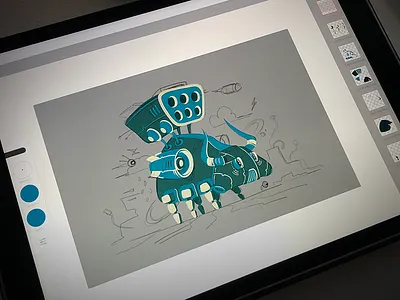 Robot bull vectorization bull design flat graphic process robot sketch style tablet variant vector