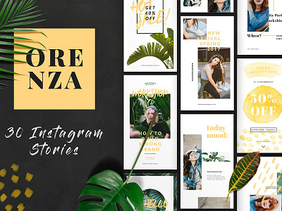 ORENZA - Instagram Stories botanical brand fashion instagram instagram stories keynote magazine marketing presentation social media social media pack watercolor