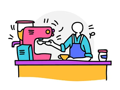 Barista barista cafe character design coffee coffee house colorful cute flat funky illustration outline service