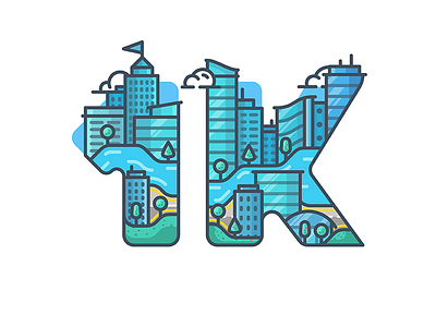 1K challenge city illustration dribbble followers icon illustration minimal modern illustration ui vector