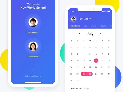 School App app attendance children education kids learning mobile quiz school track ui