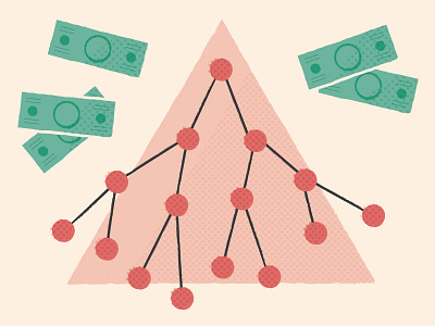 Multilevel Marketing cash chart dots green halftone money pink pyramid
