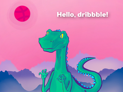 Hello Dribbble character character design colorful conceptual design dino dinosaur dribbbleworld flat graphic design hellodribbble pauwica art personal brand procreate web illustration