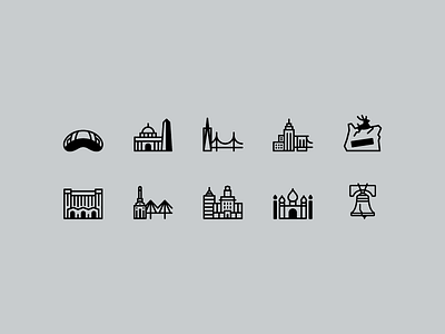 Location Icons boston chicago detroit graphic design iconography india locations new york philadelphia portland san diego san fransisco