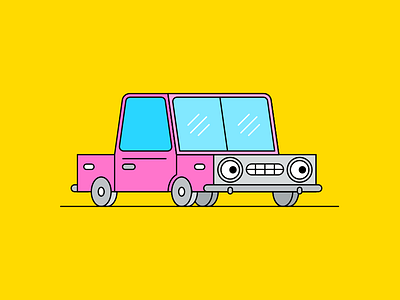 pinky car 2d car cute kawaii pink vector