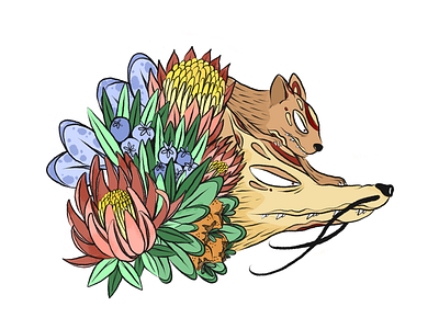 The Natives australia cat flora flowers fox illustration ipad pro plants procreate