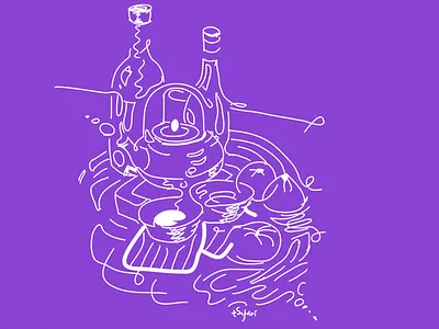 Still Life with a teapot and lemons abstract doodle drawing fragmentsofmymind graphic design illustration lemons live sketch stilllife surreal teapot