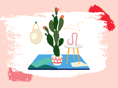 Leo Home Horoscope apartment therapy cactus flower hat horoscope illustration leo plants rug table zodiac
