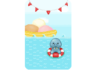 Summer Floats animation ice cream kawaii pixel art summer walrus