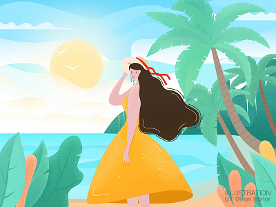 Seaside gir girlk illustration the sea. tree