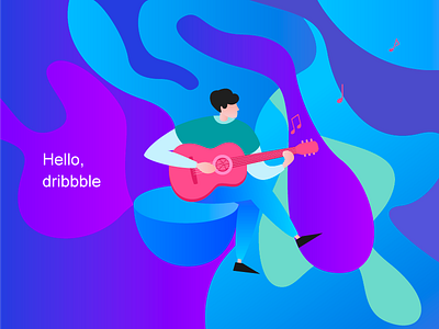 Hello Dribbble guitar， illustrator