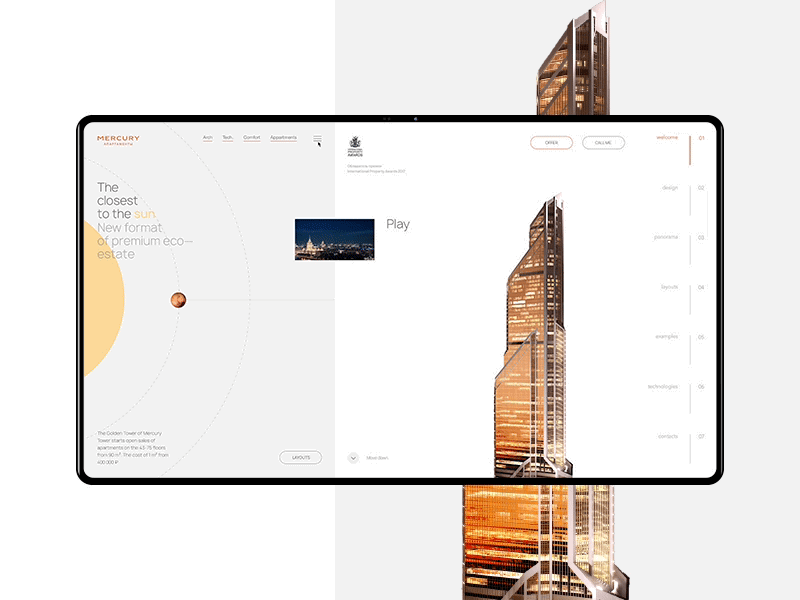 Mercury Tower/WIP clean desktop estate motion real site ui ux web