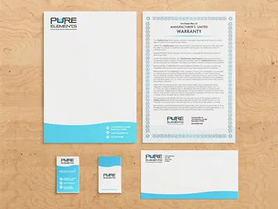 Pure Elements Stationary blue branding business cards identity stationary water