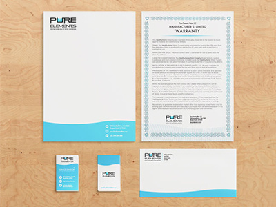 Pure Elements Stationary blue branding business cards identity stationary water