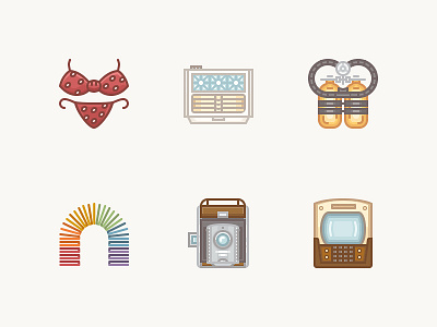 History Icons 1940s air conditioner aqua lung bikini history icons iconset polaroid scuba gear slinky vintage vintage tv