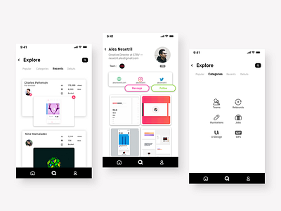 Dribbble app redesign app application concept ios redesign ui