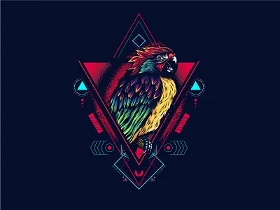 Parrot sacred Geometry animal background bird fly frame illustration neon ornament parrot poster sacred geometry t shirt
