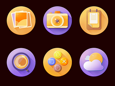 Icon design cameranotepadweathera controllers glassgame magnifying photothe