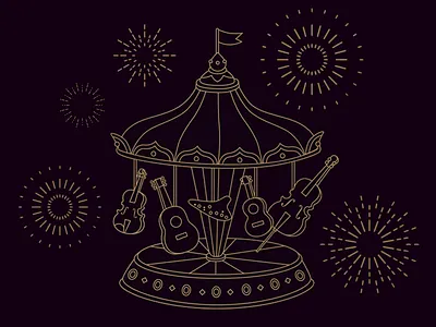 illustration for Ocarina A-zhi "Ocarina Playground" album part1 cello graphic design guitar illustration merry go round music ocarina playground violin