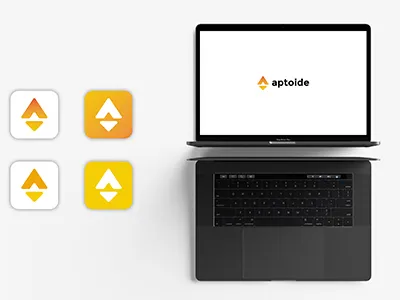App icon for Aptoide brand identity work branding project color palette digital brand book final brand identity final logotype option logo mark usage marketing material presentation work