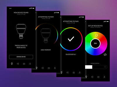 Device Pairing Flow app device pairing dimmer internet of things ios iot light control mobile