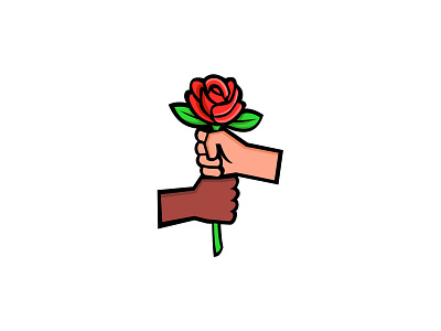 Two Hands Holding Red Rose Mascot african american black caucasian fist flower friendship hand holding mascot rose two hands white