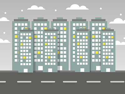 City By Night building city citybynight flatcolor flatdesign graphicdesigner grey illustration illustrator night stars