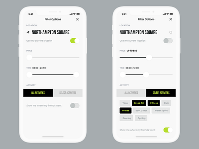Filter Options app application design filter interface ios sport ui