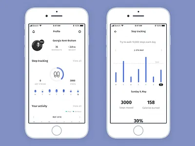 Step Tracking 8fit data mobile progress step tracking ui