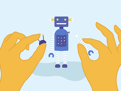 Beep boop boop arms build buttons hands legs lights mechanics parts pieces puzzle robot together