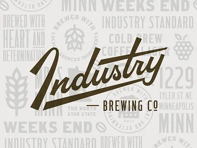 Industry Brewing Co. beer brand branding brewery brewing factory lettering lockup logo mn script type