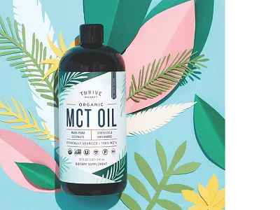 Thrive Market Mct Oil Packaging Design coconut cut out illustration mct oil packaging paper tropical