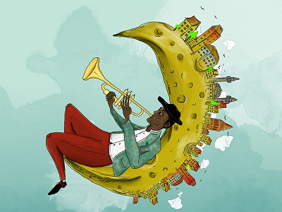 AKBANK JAZZ FESTıVAL akbank building city illustration jazz moon skecth