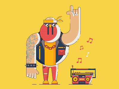 Old Rocker illustration biker boombox character character design illustration music old style rock tattoo vector