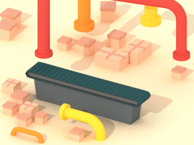 Production Line animation boxes conveyor gif low poly lowpoly pipes production