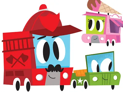 Busy Vehicles adobe illustrator fire truck ice cream truck illustration jeep vector vehicles