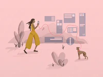 Love & Digital Transformation digital greyhound illustration plants screens yellow ochre