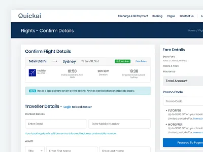 Confirm Details for Book Flight Ticket arrival book booking confirm departure details fare details flight promo code return ticket traveller