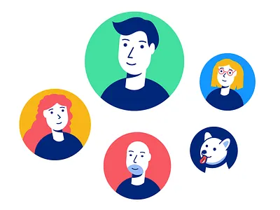 Characters dog female flat glassess illustration male user