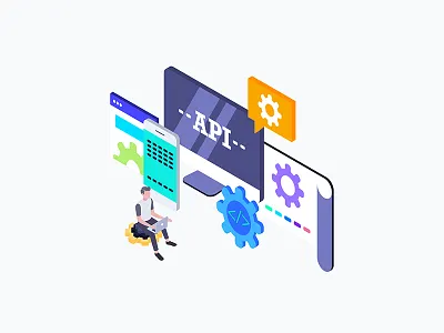 Api Interface Isometric Illustration api app code desktop illustration interface isometric laptop phone platform