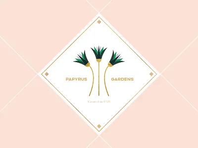 Papyrus Gardens badge egyptian flowers gold illustration logo nature pink