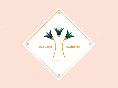 Papyrus Gardens badge egyptian flowers gold illustration logo nature pink
