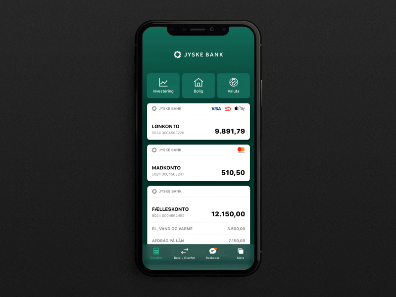 Jyske Bank - Mobile Banking App app bank banking finance financial ui