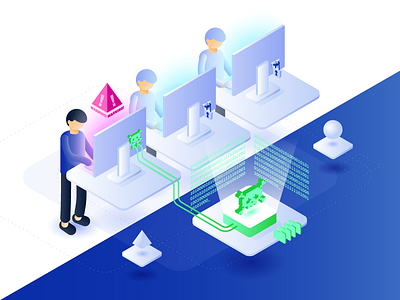 Cyber Attack attack clean cyber illustration isometric man security system technology ui ux virus