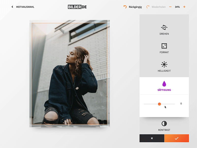 Photo Print Configurator – Adjust Saturation bilder.de configurator design edit editor flat live photo project ui ux web