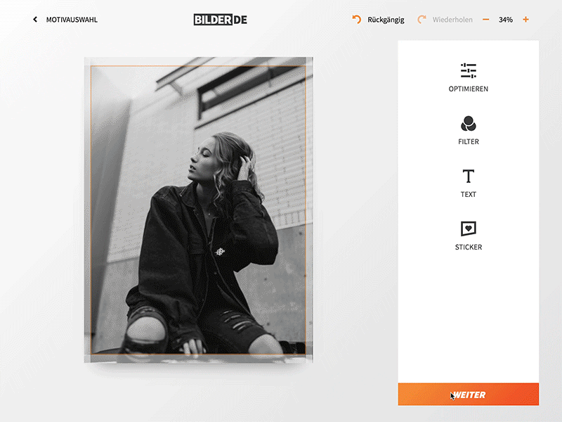 Photo Print Configurator – Image to Product Editor bilder.de configurator design edit editor flat live photo project ui ux web