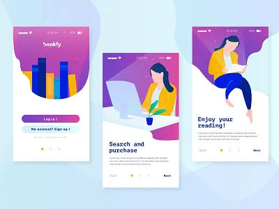 Bookfy - UI & Illustration Exploration book illustration iphone log in mobile reading shop ui ux woman